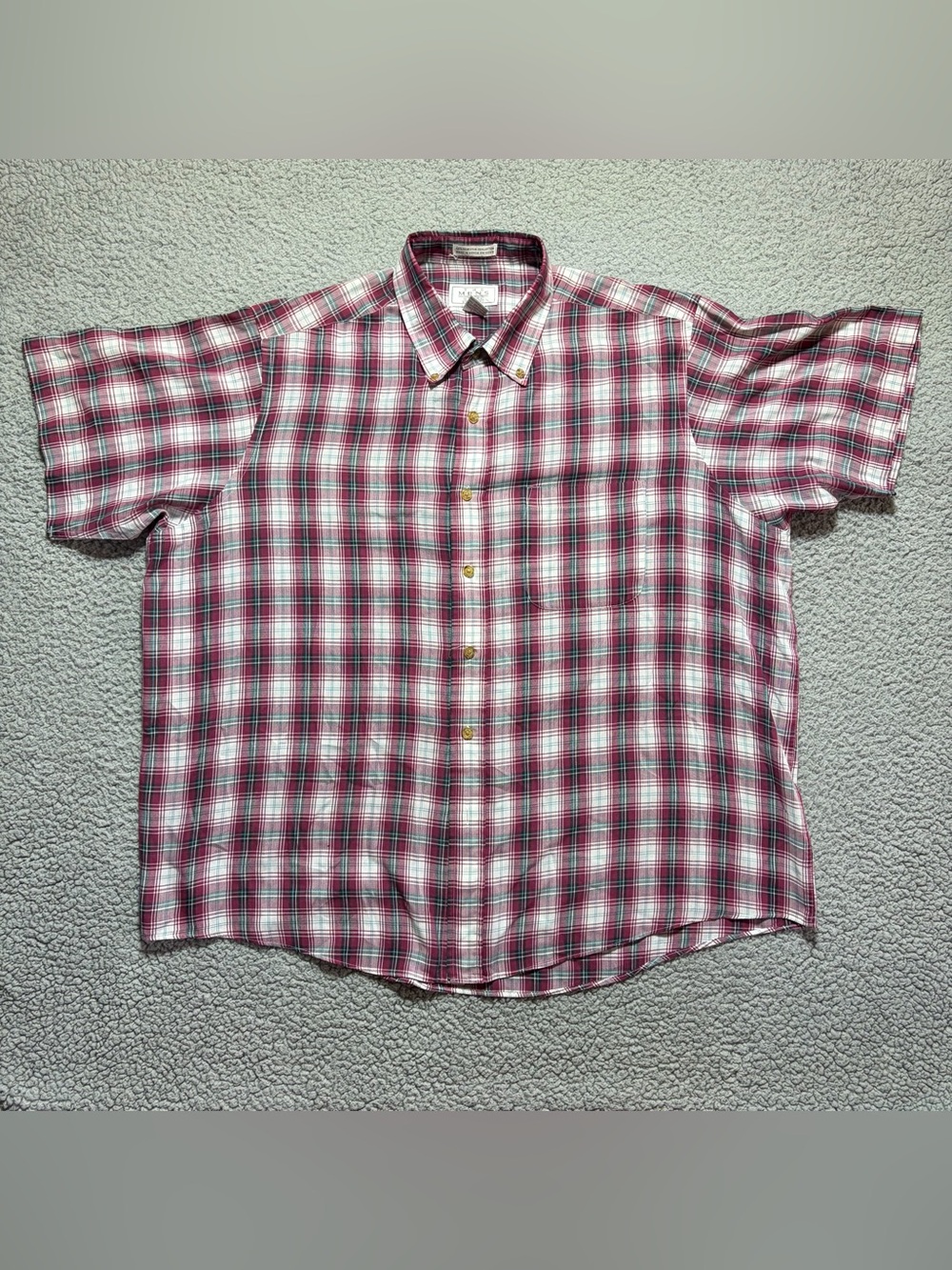 VTG Sears Red Plaid Short Sleeve Button Down Shirt Lightweight Men’s Size XL